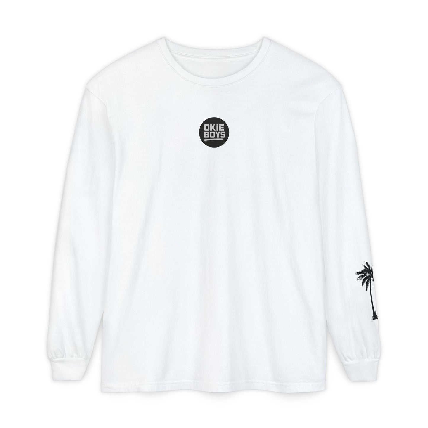 Long Sleeve T-Shirt — "Need Money For Vacation" Palm Graphic