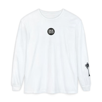 Long Sleeve T-Shirt — "Need Money For Vacation" Palm Graphic
