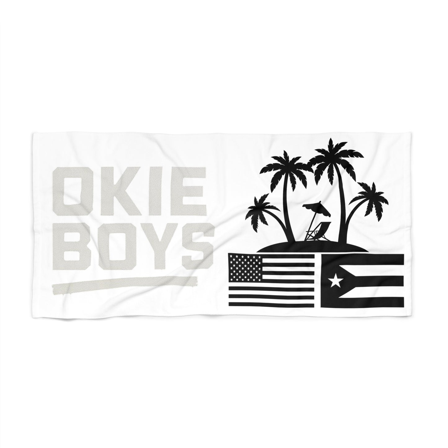 Beach Towel — OKIE BOYS Black & White Palm Flag Design