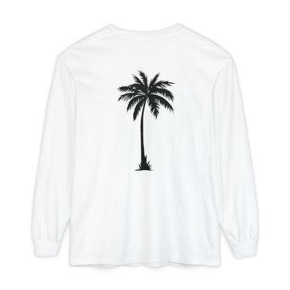 Palm Tree Long Sleeve Tee — Minimal "Okie Boys" Chest Logo