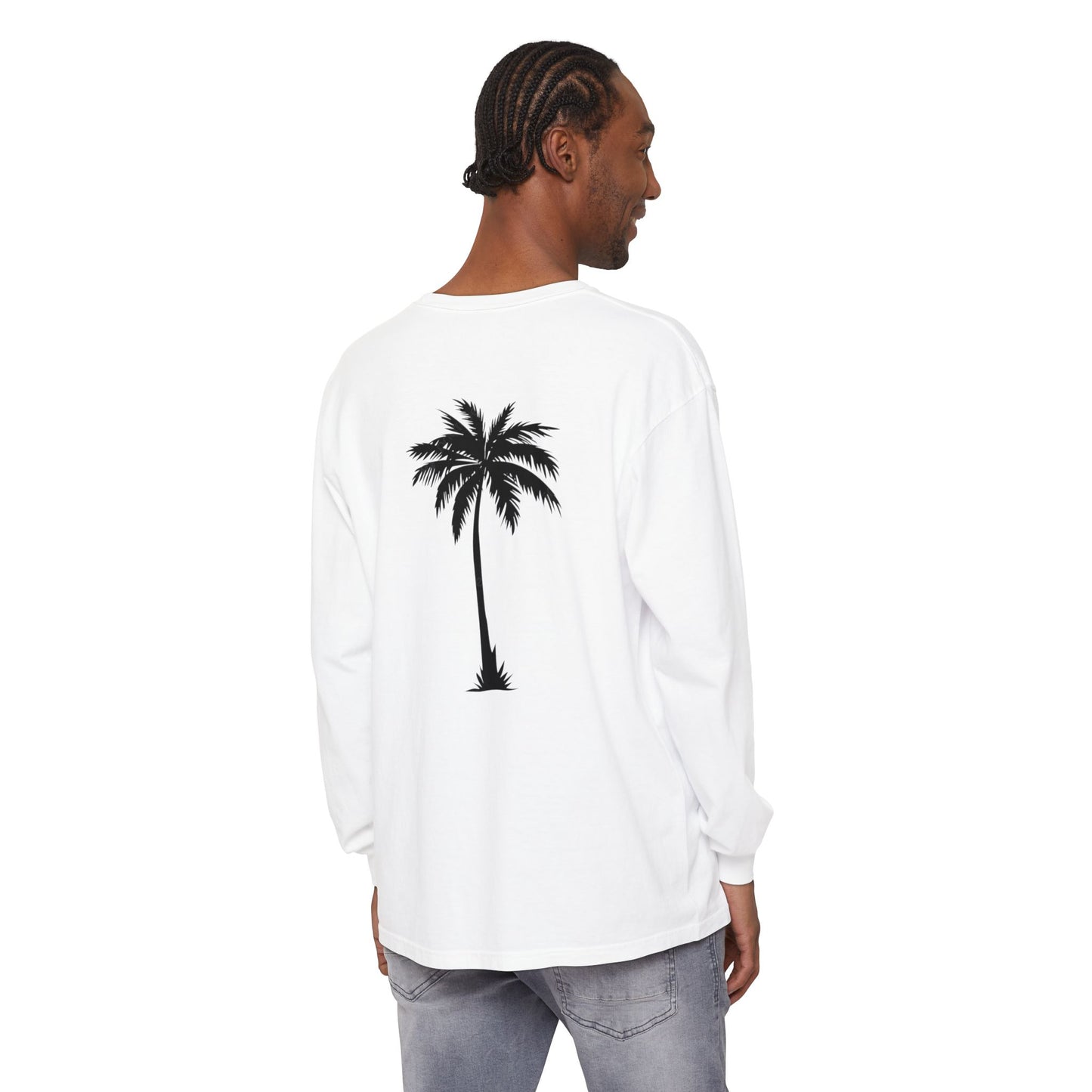 Palm Tree Long Sleeve Tee — Minimal "Okie Boys" Chest Logo