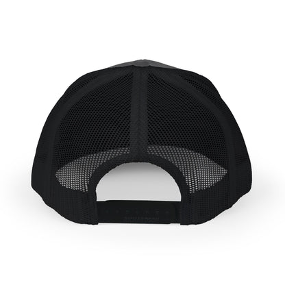 Embroidered Trucker Cap — Classic Black & White Snapback with Oval Logo