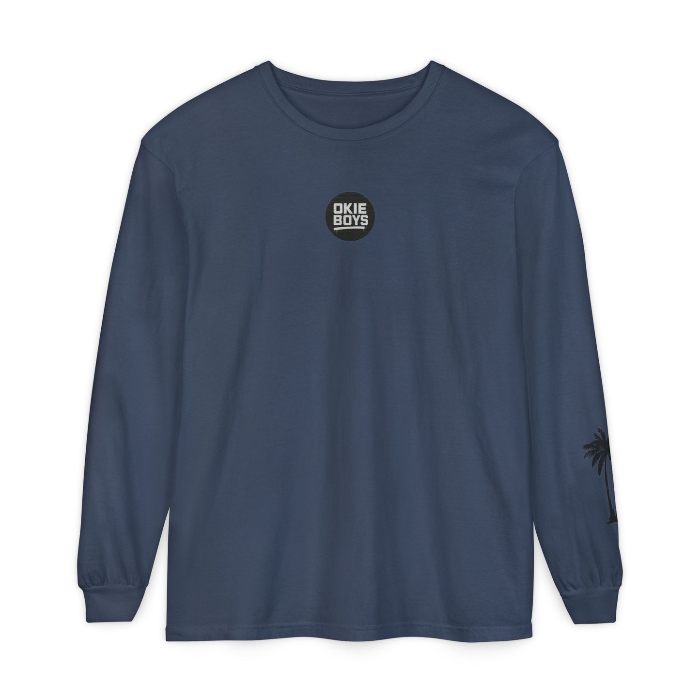 Long Sleeve T-Shirt — "Need Money For Vacation" Palm Graphic