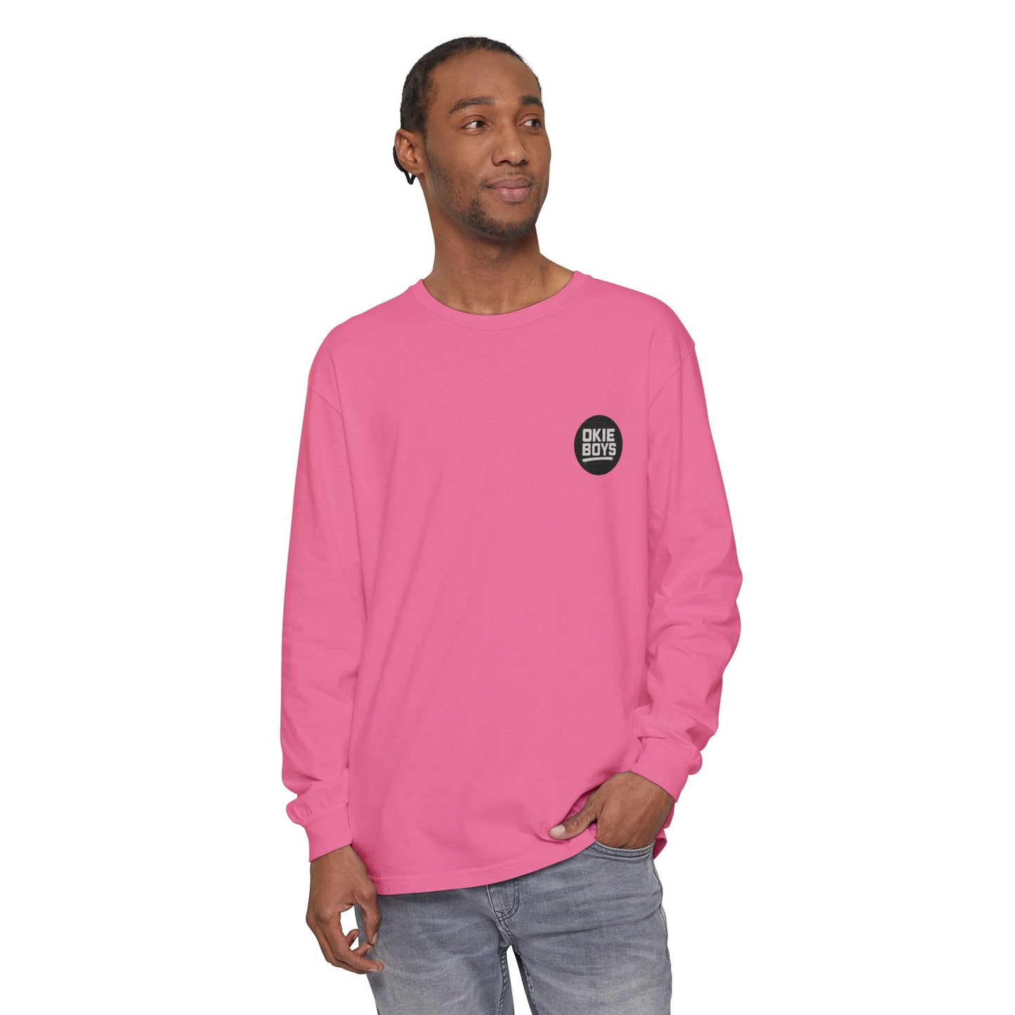 Palm Tree Long Sleeve Tee — Minimal "Okie Boys" Chest Logo