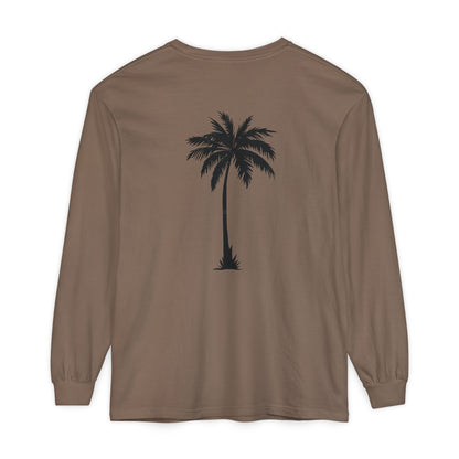 Palm Tree Long Sleeve Tee — Minimal "Okie Boys" Chest Logo