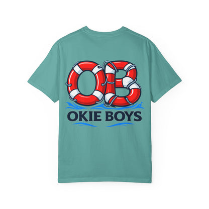 T-Shirt — "OKie Boys" Lifebuoy Graphic Tee (Nautical Beach Vibe)