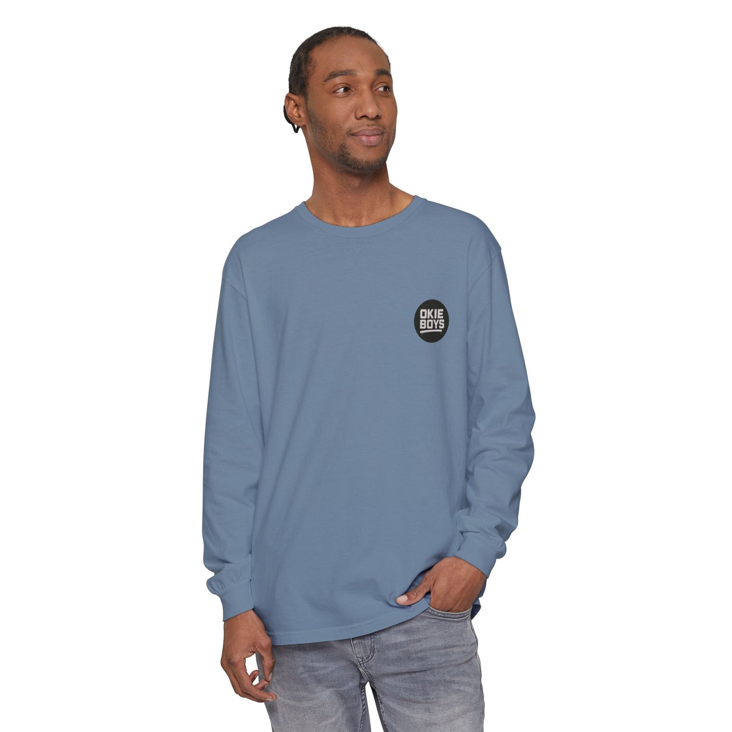 Palm Tree Long Sleeve Tee — Minimal "Okie Boys" Chest Logo