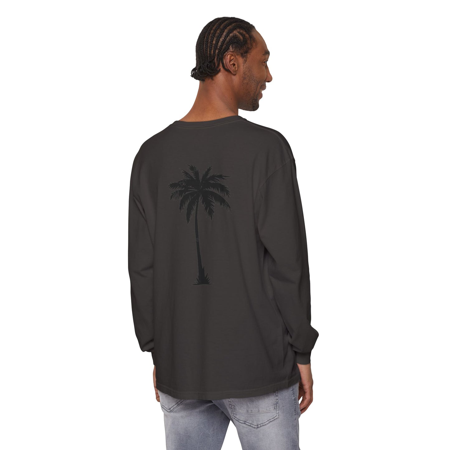 Palm Tree Long Sleeve Tee — Minimal "Okie Boys" Chest Logo