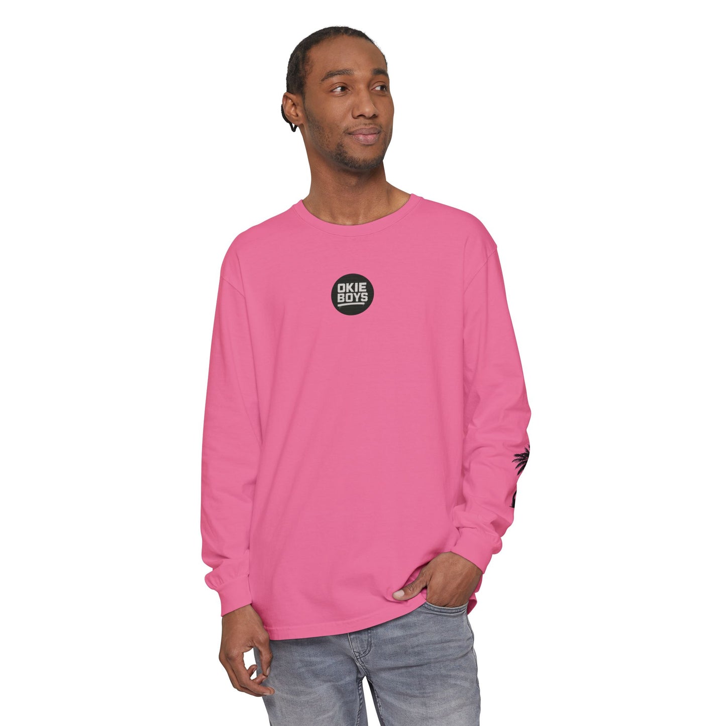 Long Sleeve T-Shirt — "Need Money For Vacation" Palm Graphic