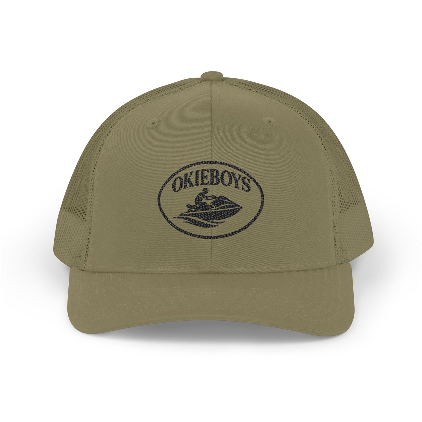 Embroidered Trucker Cap — Classic Black & White Snapback with Oval Logo