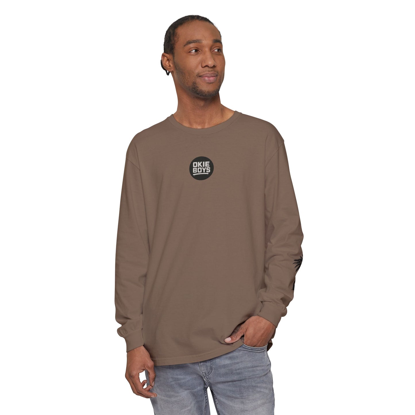 Long Sleeve T-Shirt — "Need Money For Vacation" Palm Graphic