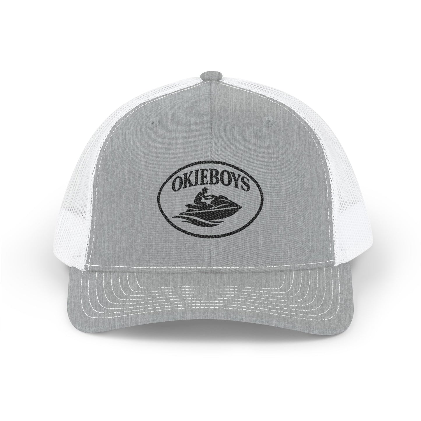 Embroidered Trucker Cap — Classic Black & White Snapback with Oval Logo