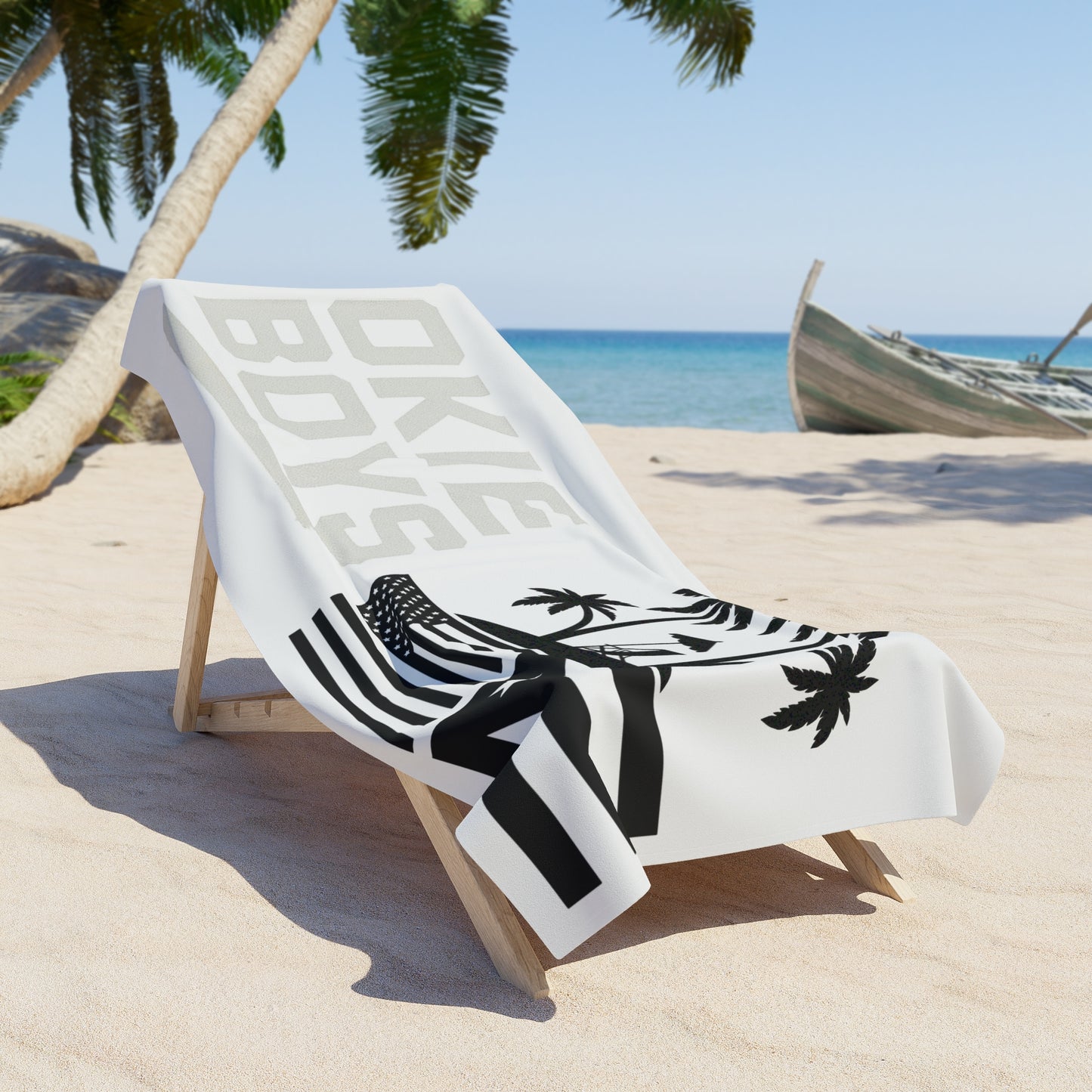 Beach Towel — OKIE BOYS Black & White Palm Flag Design