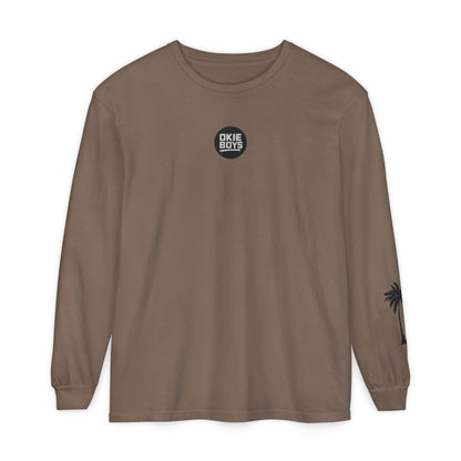 Long Sleeve T-Shirt — "Need Money For Vacation" Palm Graphic