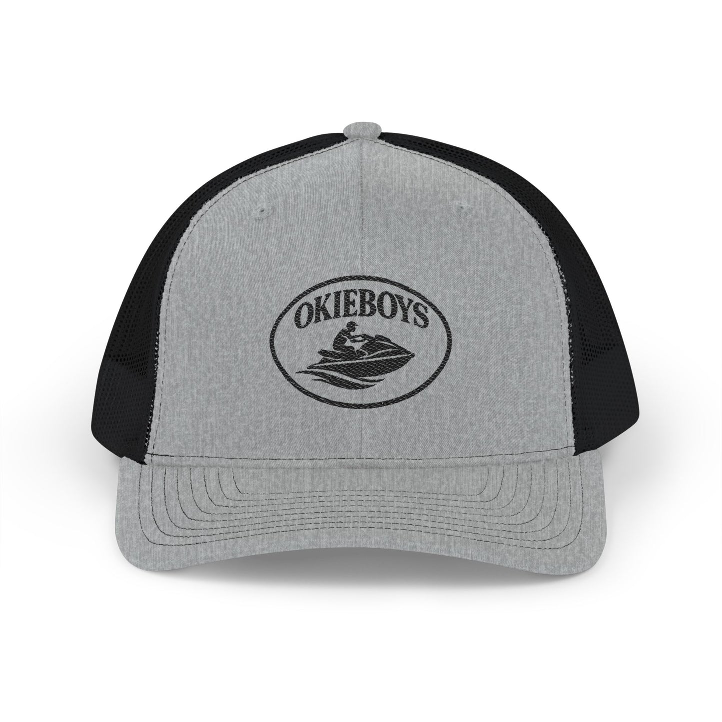Embroidered Trucker Cap — Classic Black & White Snapback with Oval Logo